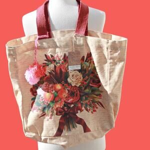 Shopper Tote Bag Canvas 100% Cotton Floral Fruit Cottage Prairie Farmhouse